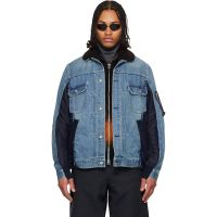 Sacai Blue Nylon Twill & Denim Jacket 261445M177000
