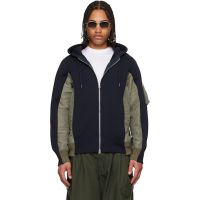 Sacai Navy & Khaki Sponge Sweat Nylon Twill Hoodie 261445M202017
