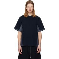 Sacai Navy Light Weight Denim & Cotton Jersey T-shirt 261445M213030