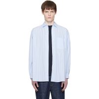 Nanamica Blue Regular Collar Stripe Wind Shirt 261467M192000