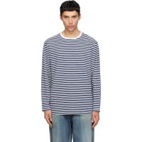 Nanamica Navy & White COOLMAX Stripe Jersey L/S T-shirt 261467M213005
