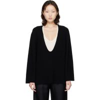 Loulou de Saison Black Gabe U Neck Ribbed Cashmere Sweater 261473F100003