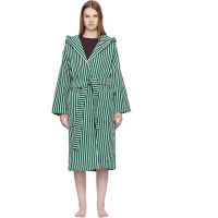 Tekla Green & White Terry Hooded Bathrobe 261482F077013