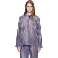 Tekla Brown & Blue Poplin Long-Sleeved Pyjama Shirt 261482F079000