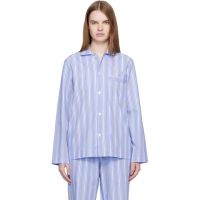 Tekla Blue & White Poplin Long-Sleeved Pyjama Shirt 261482F079002