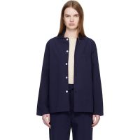 Tekla Navy Poplin Long-Sleeved Pyjama Shirt 261482F079015