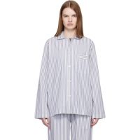 Tekla White & Blue Poplin Long-Sleeved Pyjama Shirt 261482F079021
