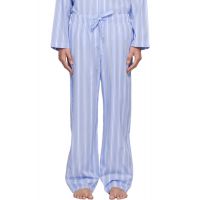 Tekla Blue & White Poplin Pyjama Pants 261482M218000