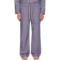 Tekla Brown & Blue Poplin Pyjama Shorts 261482M218002