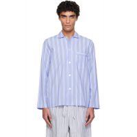 Tekla Blue Poplin Long-Sleeved Pyjama Shirt 261482M218003
