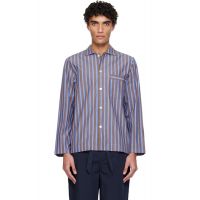 Tekla Brown & Blue Poplin Long-Sleeved Pyjama Shirt 261482M218004
