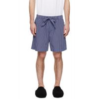 Tekla Navy & Brown Poplin Pyjama Shorts 261482M218010