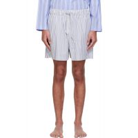 Tekla White & Blue Poplin Pyjama Shorts 261482M218011