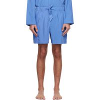 Tekla Blue & Black Poplin Pyjama Shorts 261482M218015