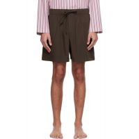 Tekla Brown Poplin Pyjama Shorts 261482M218017