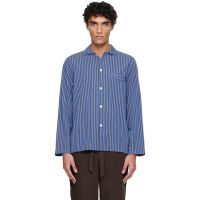 Tekla Blue Poplin Long-Sleeved Pyjama Shirt 261482M218028