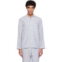 Tekla Blue & White Poplin Long-Sleeved Pyjama Shirt 261482M218029