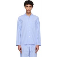 Tekla Blue Poplin Long-Sleeved Pyjama Shirt 261482M218030