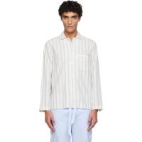 Tekla White & Blue Poplin Long-Sleeved Pyjama Shirt 261482M218031