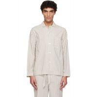 Tekla White & Brown Poplin Long-Sleeved Pyjama Shirt 261482M218032