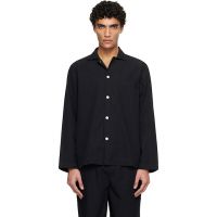 Tekla Black Poplin Long-Sleeved Pyjama Shirt 261482M218036