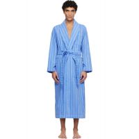 Tekla Blue & White Terry Classic Bathrobe 261482M219009