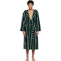 Tekla Green & White Terry Hooded Bathrobe 261482M219015