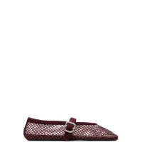 ALAIA Burgundy Strass Fishnet Ballerina Flats 261483F118012