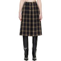 The Attico Brown Brushed Check Midi Skirt 261528F092003