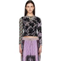 Chopova Lowena Multicolor Picnic Plaid Flocked Mesh Top 261529F110007