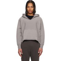 Les Tien Gray Heavyweight Raw Cropped Hoodie 261548M202009