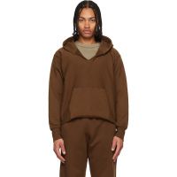 Les Tien Brown Heavyweight Raw Cropped Hoodie 261548M202010