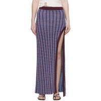 Rabanne Blue & Burgundy Knit Midi Skirt 261605F092002