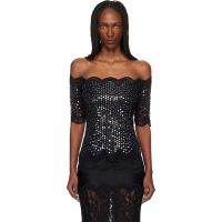 Rabanne Black Off The Shoulder Lace Top 261605F107000