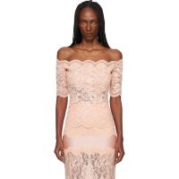 Rabanne Pink Off The Shoulder Lace Top 261605F107001