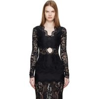 Rabanne Black Long-Sleeved Lace Blouse 261605F110003