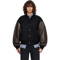 Studio Nicholson Black & Brown Alph Leather Bomber Jacket 261608F064000