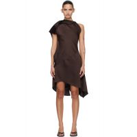 AARON ESH Brown Crepe Satin Cape Sleeve Midi Dress 261678F054000