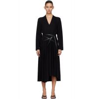 AARON ESH Black Jersey & Leather Wrap Midi Dress 261678F054004