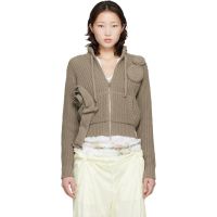 OPEN YY Taupe Applique Knit Zipup Sweater 261731F097003