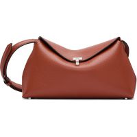 TOTEME Brown T-Lock Grained-Leather Clutch 261771F044009