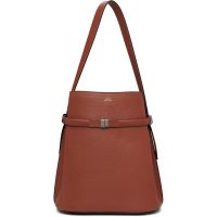 TOTEME Tan Belted Grained-Leather Bucket Bag 261771F049008