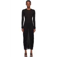 TOTEME Black Crinkled Knit Long-Sleeve Midi Dress 261771F054010