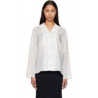 TOTEME White Monogram Cotton-Blend PJ Shirt 261771F109012