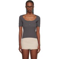Courreges Gray Buttoned 90s Rib T-shirt 261783F110012