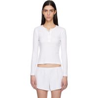 LESET White Pointelle Long Sleeve Henley 261793F110007