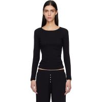 LESET Black Pointelle Slim Fit Long Sleeve T-shirt 261793F110016
