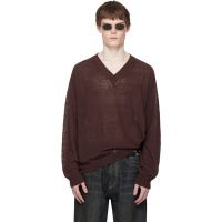 OUR LEGACY Burgundy Rue V-Neck Sweater 261803M206002