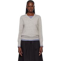 Nothing Written Gray Marine V-Neck Pullover Sweater 261814F100000