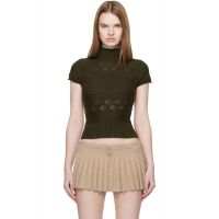 GUIZIO Khaki Vivienne Short Sleeve Cable Turtleneck 261897F099000